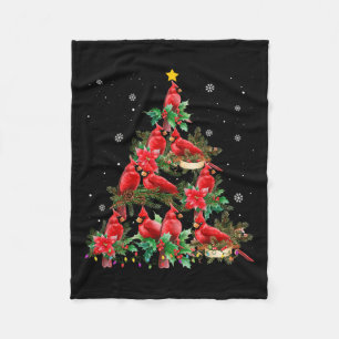 Vintage Kerst Kardinaal Vogels Sneeuwen Kerstboom Fleece Deken