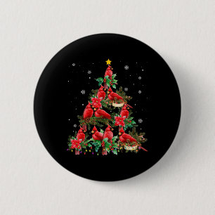 Vintage Kerst Kardinaal Vogels Sneeuwen Kerstboom Ronde Button 5,7 Cm