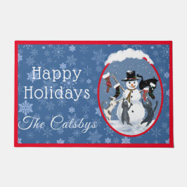 Vintage Kerst Katten en Sneeuwman Custom Deurmat