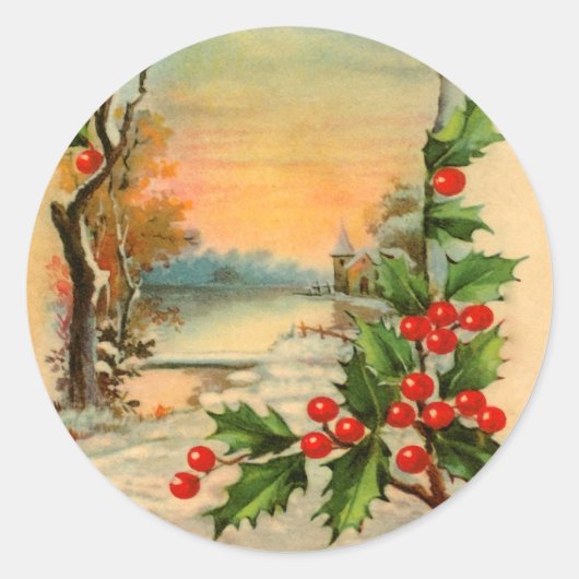 Vintage Kerst Kerk en Holly Stickers (Voorkant)