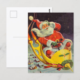 Vintage kerst, Kerstman in een ruimteschip Briefkaart