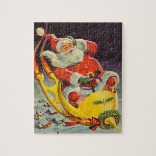 Vintage kerst, Kerstman in een ruimteschip Legpuzzel