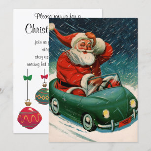 Vintage kerst, Kerstman in een Schattigee auto Kaart