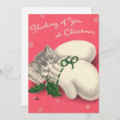 Vintage Kerst Kitten Mittens Feestdagenkaart (Voorkant / Achterkant)
