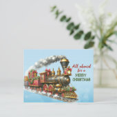 Vintage kerst locomotief Briefkaart (Staand voorkant)