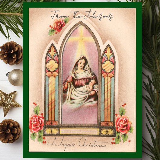 Vintage Kerst Madonna Aangepaste Naam Feestdagenkaart