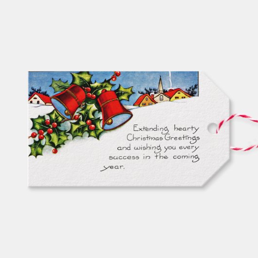 Vintage Kerst Mistletoe & Bells Cadeaulabel (Voorkant (Horizontaal))