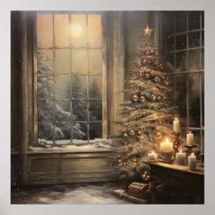 Vintage Kerst Nacht Poster