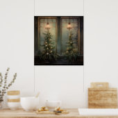 Vintage Kerst Nacht Poster (Keuken)