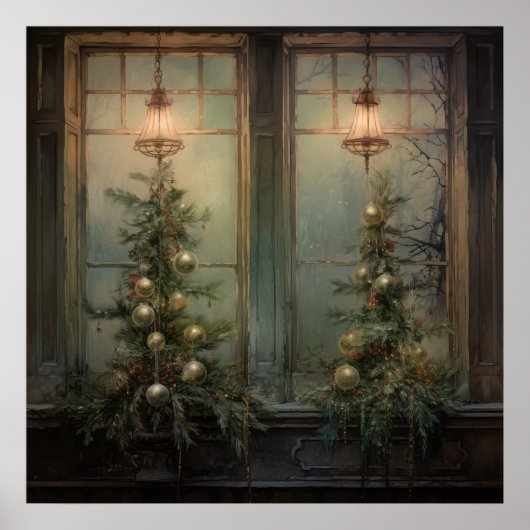 Vintage Kerst Nacht Poster (Voorkant)