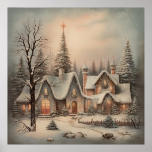 Vintage Kerst Nacht Poster