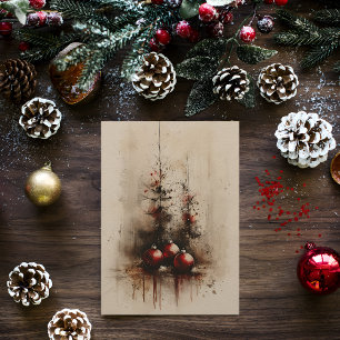 Vintage Kerst Ornamenten petite olieverfschilderij Feestdagenkaart
