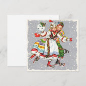 Vintage kerst paar schaatsen feestdagenkaart (Voorkant / Achterkant)