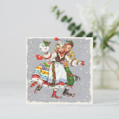 Vintage kerst paar schaatsen feestdagenkaart (Staand voorkant)