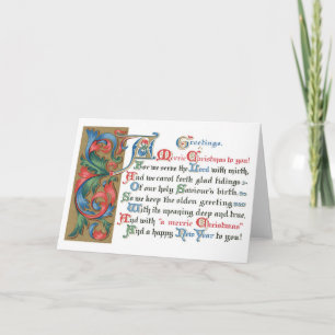 Vintage kerst religieus verlicht script feestdagen kaart