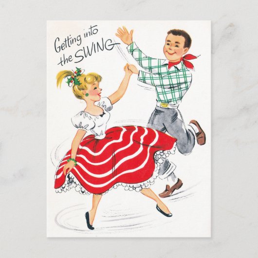 Vintage Kerst retro paar Vakantie briefkaart (Voorkant)