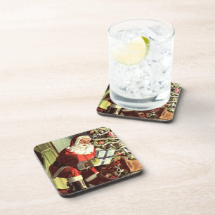 Vintage Kerst, Retro Sinterklaas met Cadeaus Bier Onderzetter