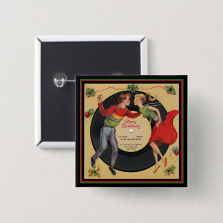 Vintage Kerst Rock & Roll Speld Vierkante Button 5,1 Cm