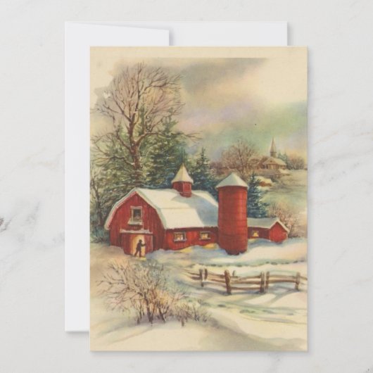 Vintage Kerst Rode Schuur Feestdagenkaart (Voorkant)