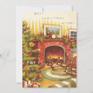 Vintage kerst rond de open haard feestdagenkaart