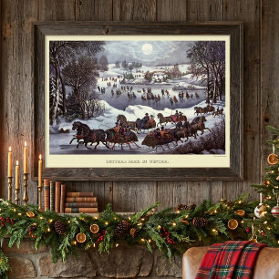 Vintage Kerst sleeën, Central Park in de Winter Poster