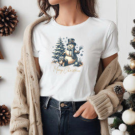 Vintage Kerst Sneeuwman en hond T-shirt