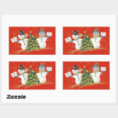 Vintage Kerst Sneeuwman Rechthoek Stickers (Vel)
