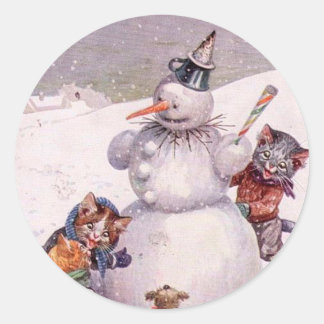 Vintage Kerst Sticker, Arthur Thiele Cats Ronde Sticker