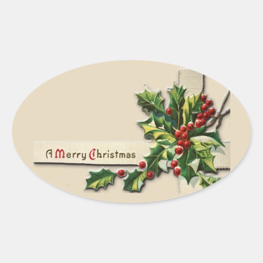 Vintage kerst stickers, ovale sticker (Voorkant)