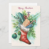 Vintage Kerst Stocking Volledige geschenken Feestdagenkaart (Voorkant / Achterkant)