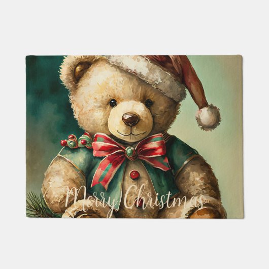 Vintage kerst teddybeer deurmat (Voorkant)