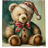 Vintage kerst teddybeer douchegordijn (Voorkant)