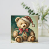 Vintage kerst teddybeer feestdagenkaart (Staand voorkant)