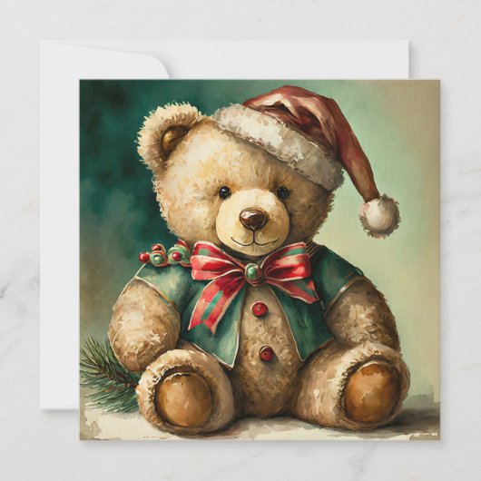 Vintage kerst teddybeer feestdagenkaart (Voorkant)