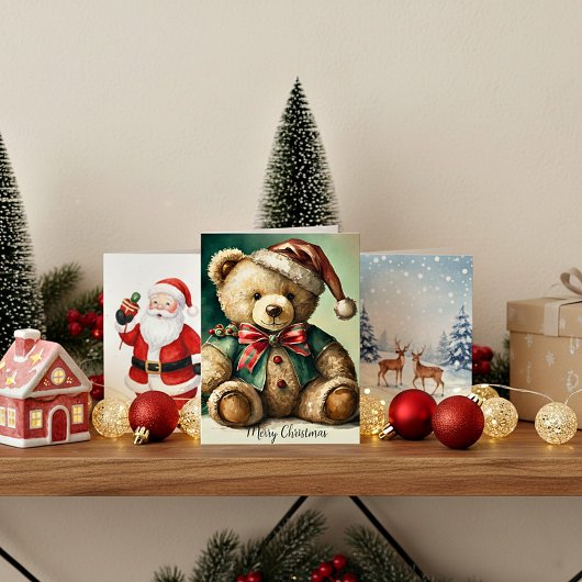 Vintage kerst teddybeer kaart