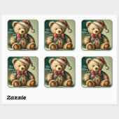 Vintage kerst teddybeer vierkante sticker (Vel)