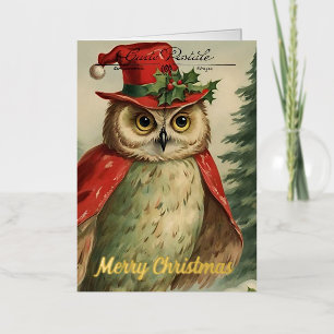 Vintage Kerst Uil Collage Folie Wenskaart