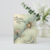 Vintage kerst uilen feestdagenkaart (Staand voorkant)