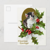 Vintage Kerst Vakantie kat hulst briefkaart (Voorkant / Achterkant)