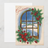 Vintage Kerst Venster Uitzicht Feestdagenkaart (Voorkant / Achterkant)
