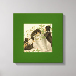 Vintage Kerst Victoriaans schattige teckel honden Canvas Afdruk