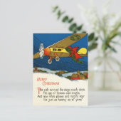 Vintage kerst vliegtuig feestdagenkaart (Staand voorkant)