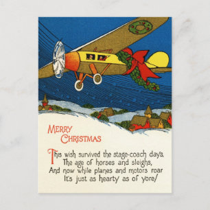 Vintage kerst vliegtuig feestdagenkaart