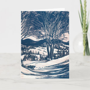 Vintage Kerst, Winter Sneeuw Berglandschap Feestdagen Kaart