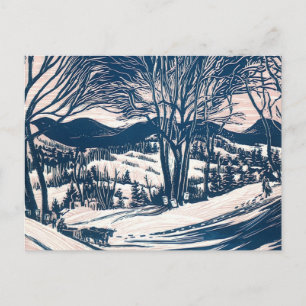 Vintage Kerst, Winter Sneeuw Berglandschap Feestdagenkaart