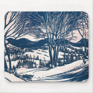 Vintage Kerst, Winter Sneeuw Berglandschap Muismat