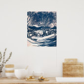 Vintage Kerst, Winter Sneeuw Berglandschap Poster (Keuken)
