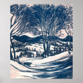 Vintage Kerst, Winter Sneeuw Berglandschap Poster (Voorkant)
