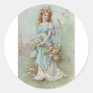 Vintage KerstAngel Ronde Sticker