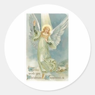Vintage KerstAngel Ronde Sticker